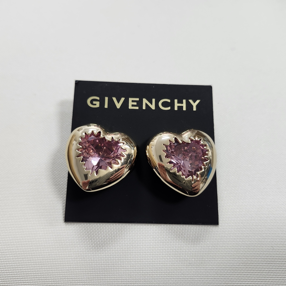 NWT Givenchy Gold-Tone Stone Heart Statement Stud Earrings